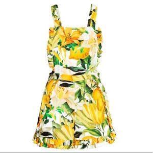 H&M Floral Ruffle Romper Playsuit Women's Size 8 NWT‎ Yellow Tropical Print